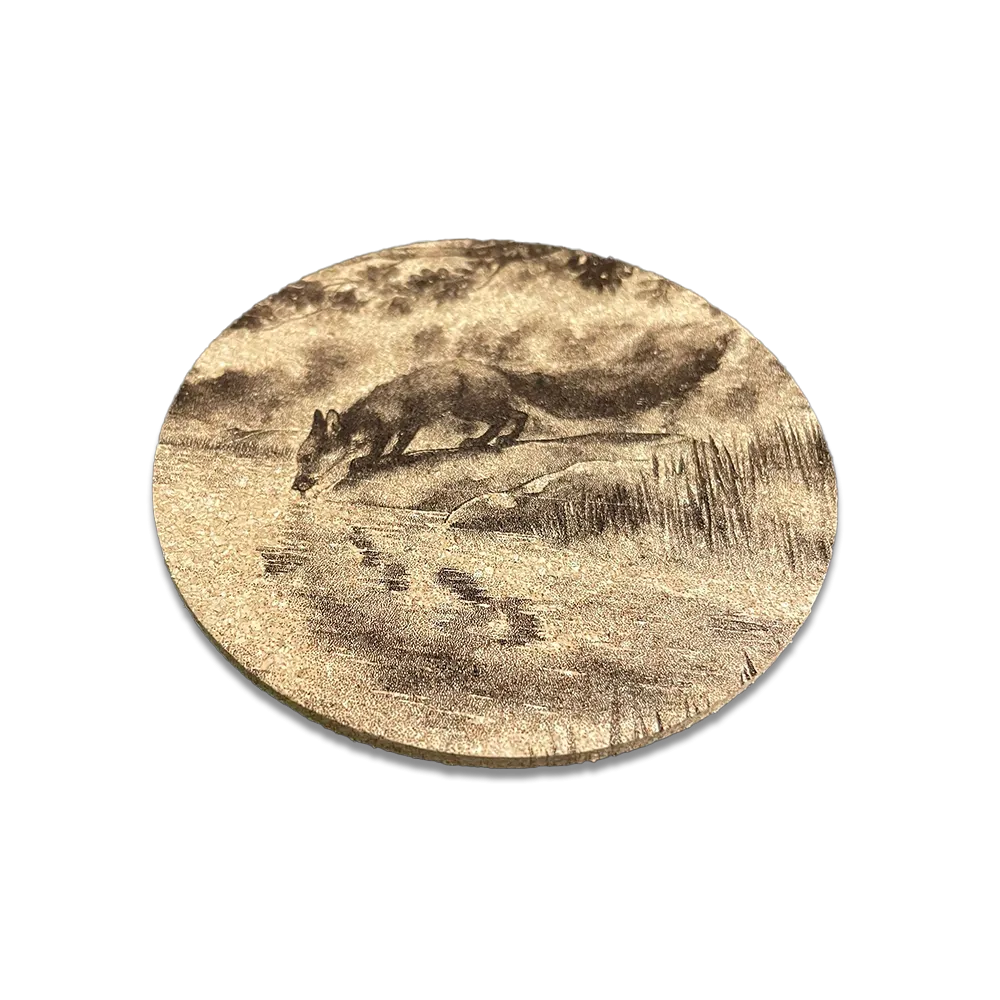 Cork Coaster - Fox Drinking from a Lake