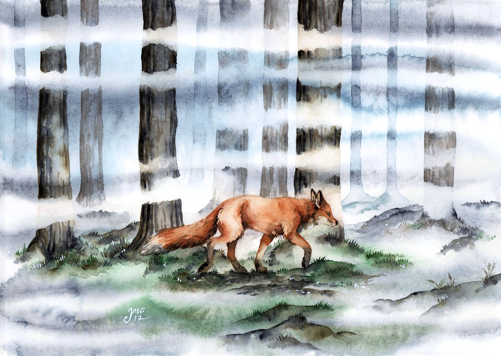 Print - Fox in a Misty Forest
