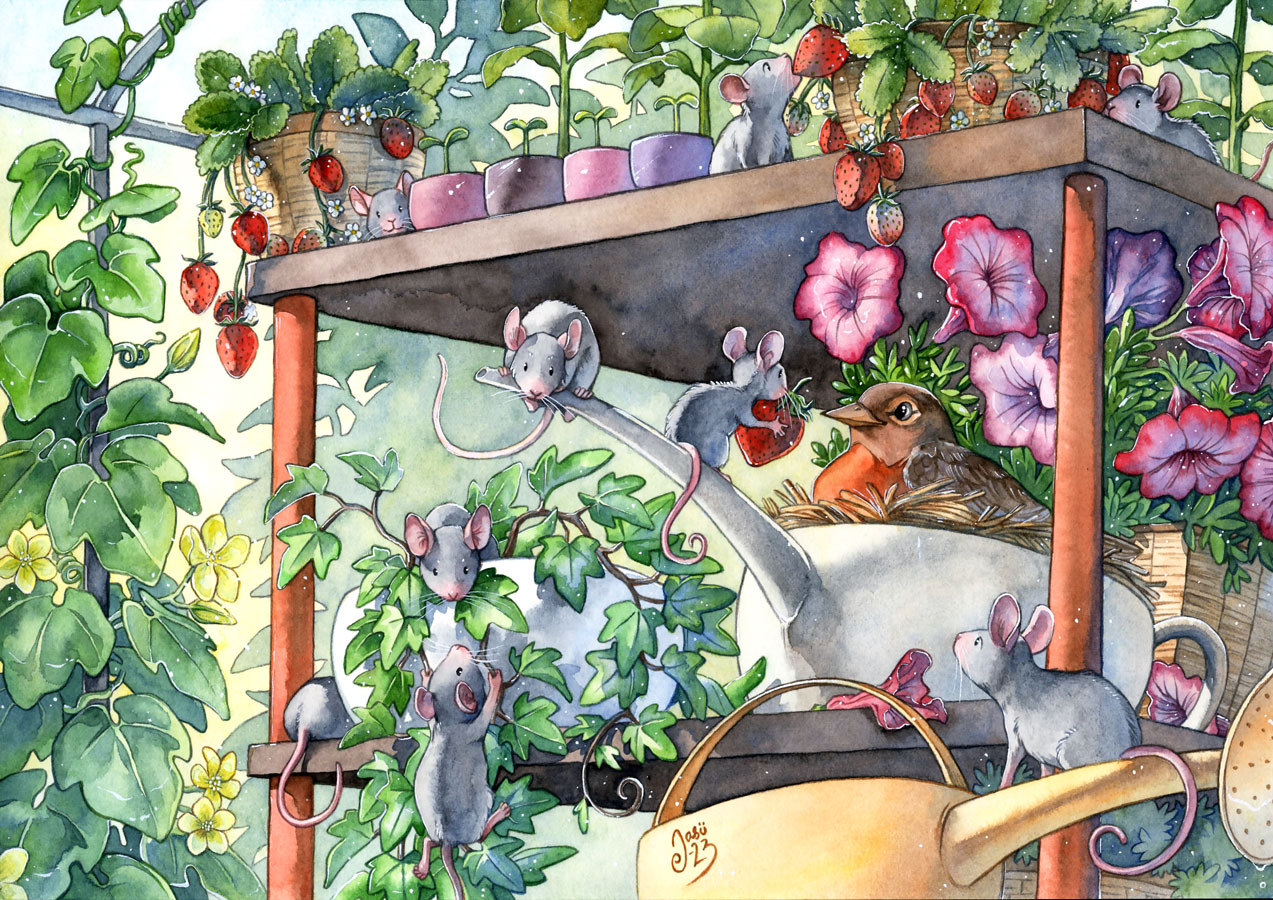 Original Painting - Visitors in the Greenhouse