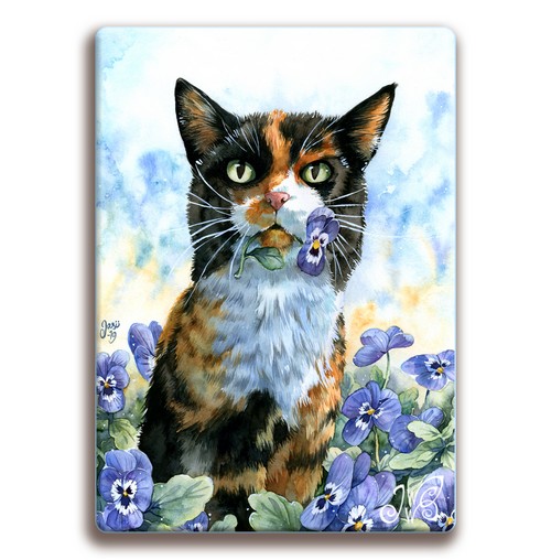 Magnet - Cat with Pansies