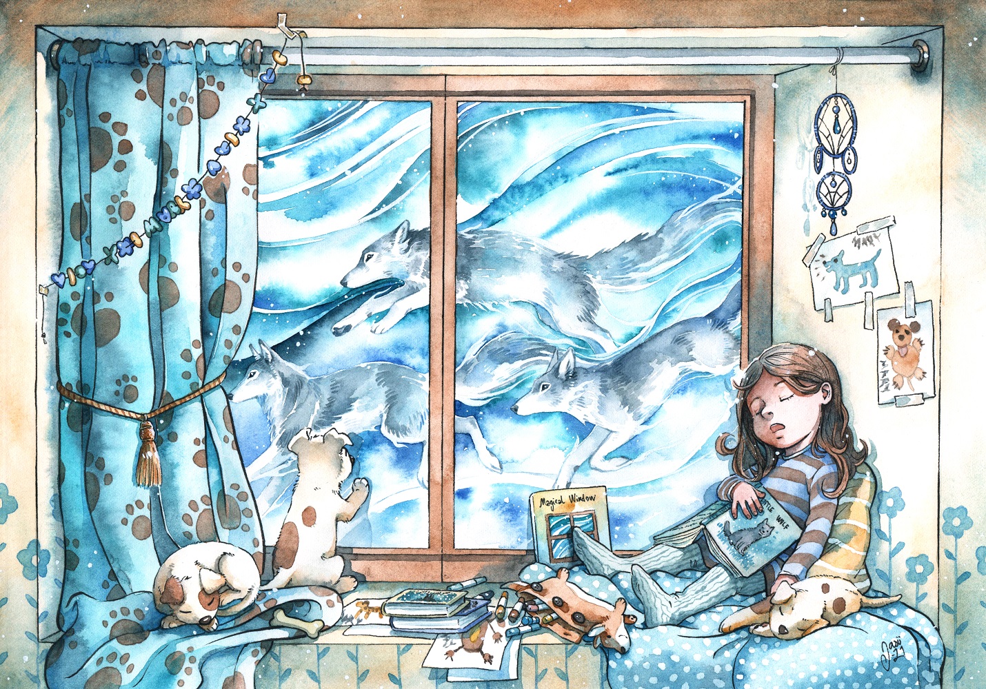 Original Painting - Wolves Behind the Window