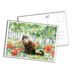Card - Cat on a Flower-Filled Forest Clearing