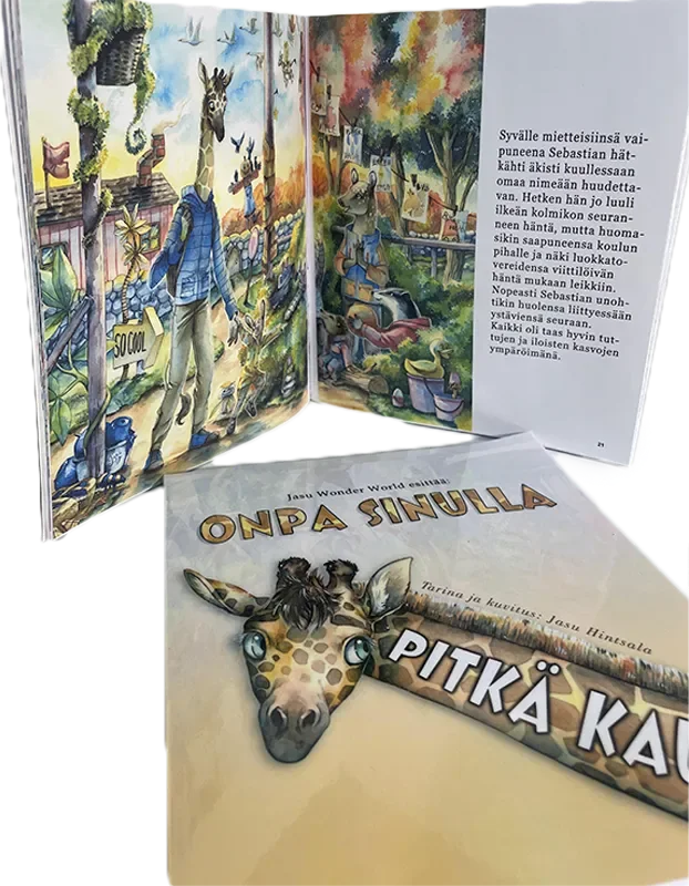 Onpa sinulla pitkä kaula - barnbok (på finska) - bild 3