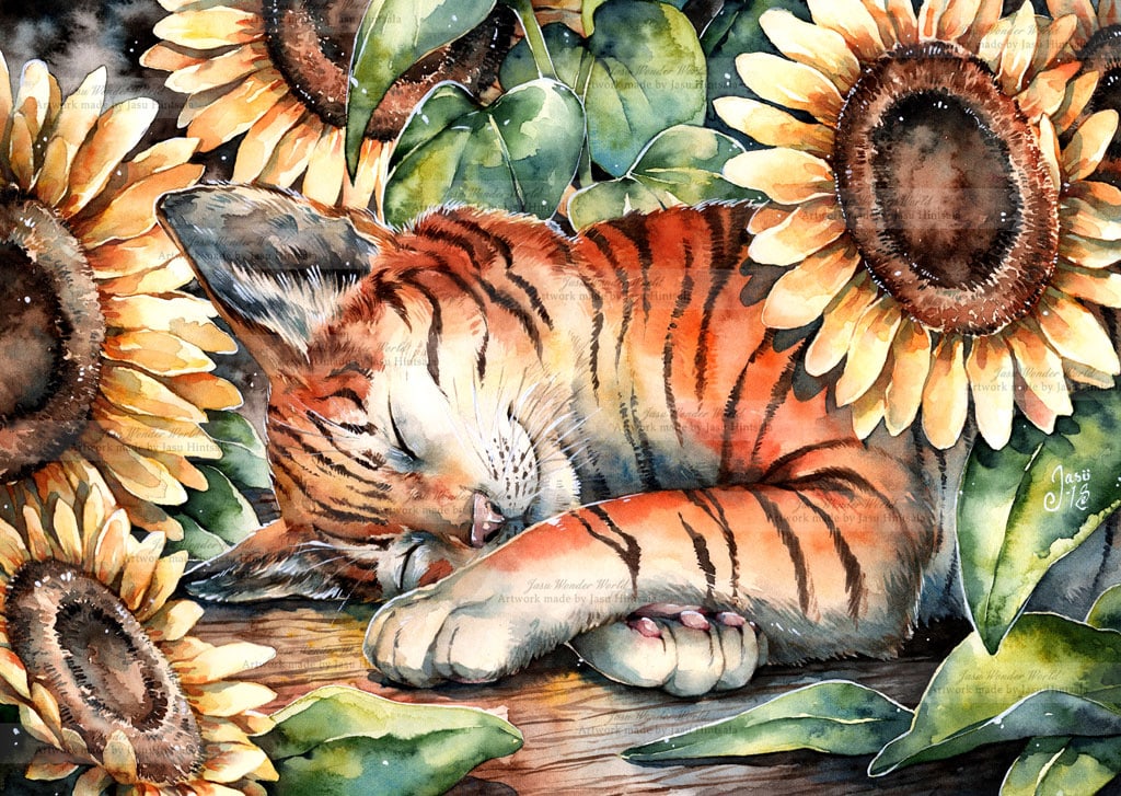 Cat with Sunflowers