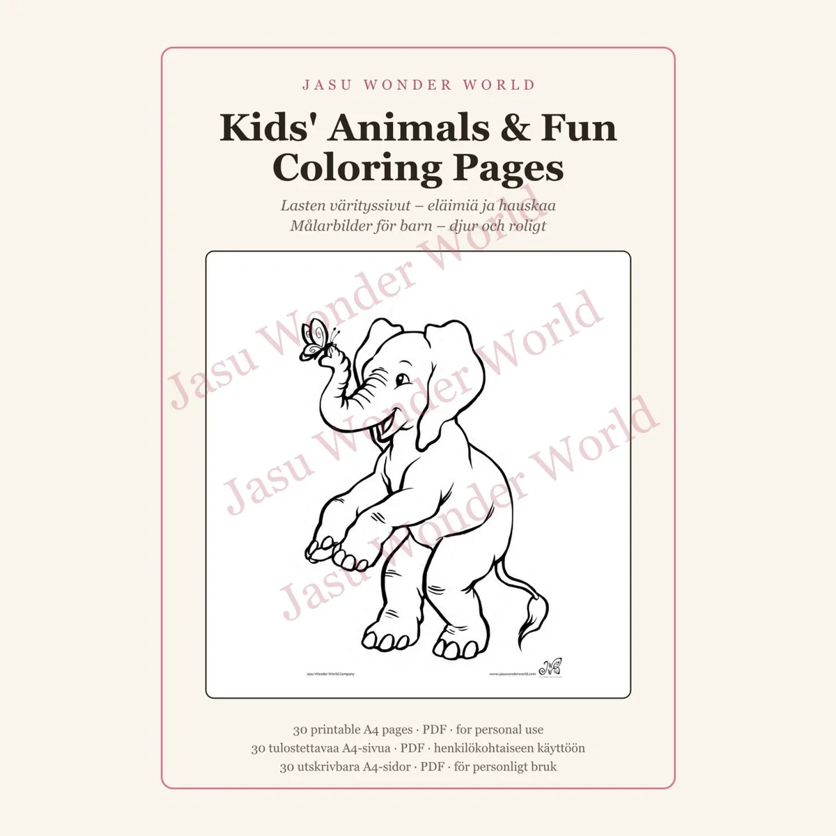 Kids' Animals & Fun Coloring Pages - Printable PDF (30 pages)