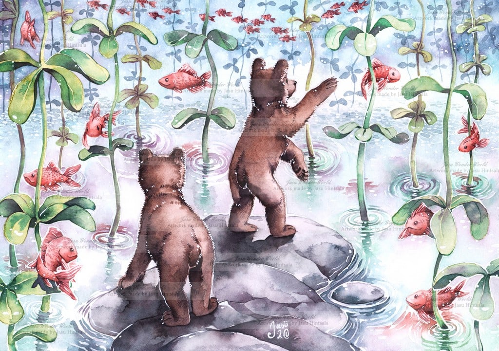Bear Cubs Catching Fish