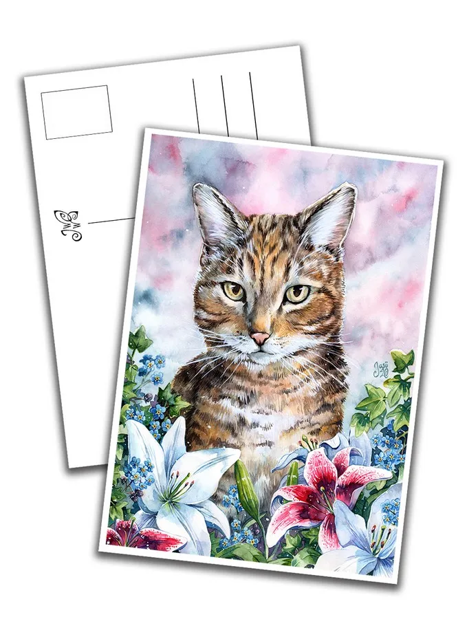 Cat with Lilies